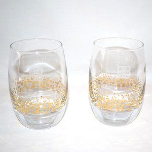 Pair Baileys Irish Cream Clear Glass  Gold Confetti Polkadot Tumblers Rock Glass